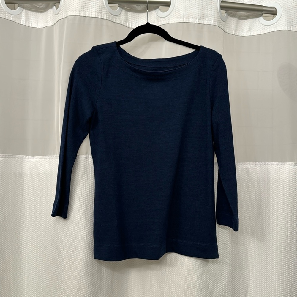 Navy XS LOFT Boat Neck 3/4 Length Sleeve Blouse Top